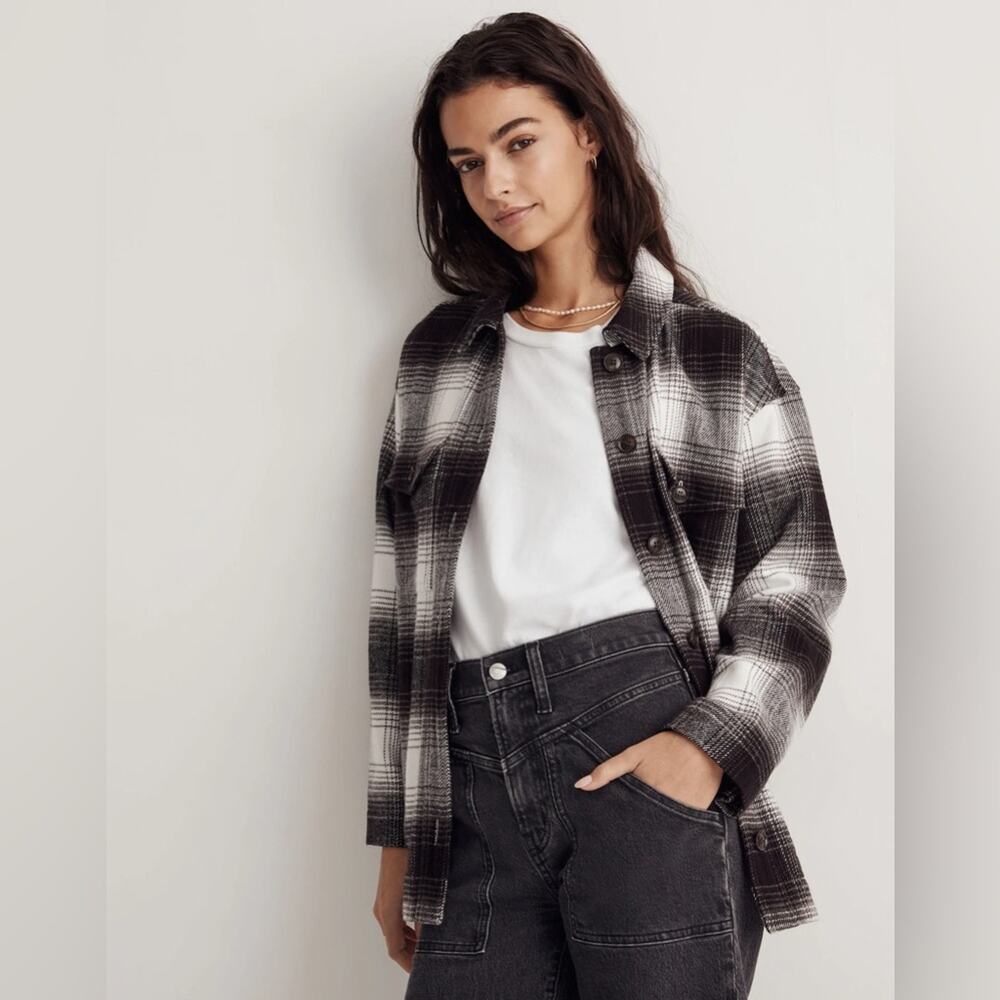 Madewell Twill Flannel Shirt-Jacket in Windowpane Plaid Women's Medium